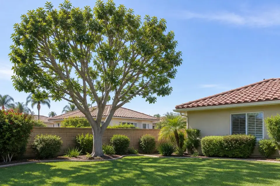 After: the same tree thinned and lifted clear of the roof (placeholder image)